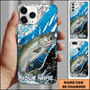 Joycorners Fishing Jumping Blue Geometric Splash Art Personalized Name Phone Case (10 Fish Species)
