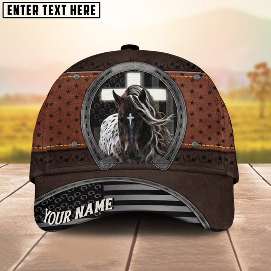 Joycorners Rustic Christian Horse & Cross Western Leather Texture Personalized Name Cap (8 Breeds)