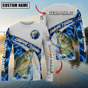 Joycorners Crappie Fishing Honeycomb Electric Water Splash Personalized Name, Team Name Long Sleeve Shirt