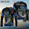 Joycorners Freshwater Fish Fishing Flame Dark Blue Luxury Pattern Personalized Name, Team Name Long Sleeve Shirt (6 Breeds)