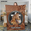 Joycorners Horse Portrait with Horseshoe Frame Western Tooled Leather Pattern Personalized Name 3D Blanket (8 Breeds)