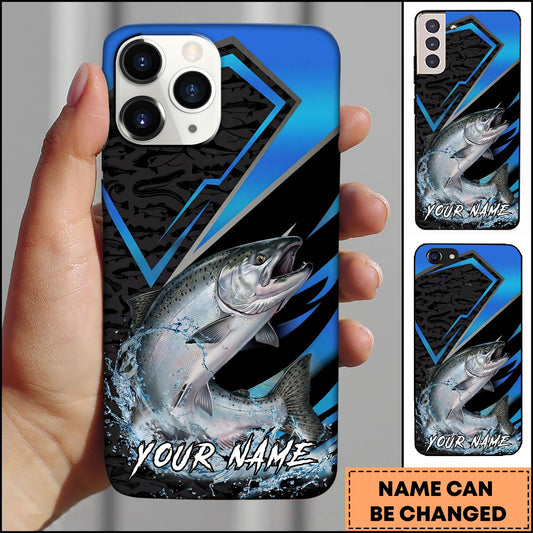 Joycorners Fishing Electric Blue Arrow Pattern Splash Personalized Name Phone Case (10 Fish Species)