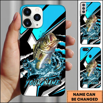Joycorners Fishing Blue Black Geometric Lightning Splash Personalized Name Phone Case (10 Fish Species)