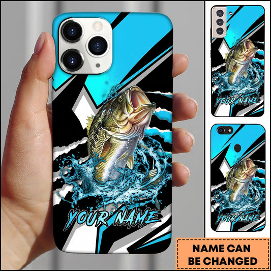 Joycorners Fishing Blue Black Geometric Lightning Splash Personalized Name Phone Case (10 Fish Species)