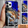 Joycorners Fishing Dynamic Blue Geometric Splash Art Personalized Name Phone Case (10 Fish Species)