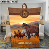 Joycorners Horse Western Sunset Running Herd Landscape Leather Badge Personalized Name 3D Blanket (8 Breeds)