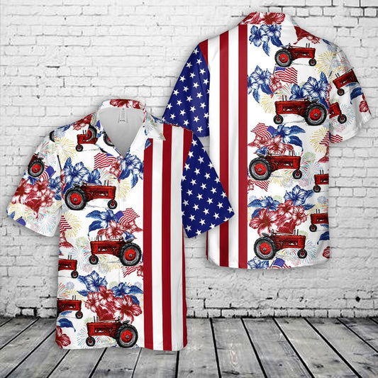 Maxcorners Firefighter Fire Truck Flag, 4th Of July Hawaiian Shirt , Hawaiian Shirt for Men Dad LM1911