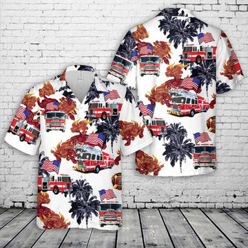 Maxcorners Dragon Palm Tree, Fire Trucks 4th Of July Hawaiian Shirt, Gift for Firefighter LM1911