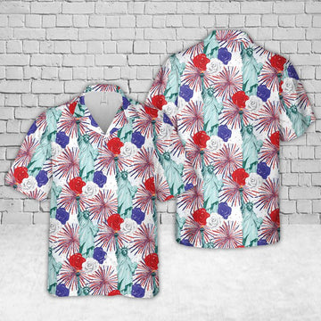Maxcorners Red White And Blue, 4th Of July Statue Of Liberty Hawaiian Shirt LM1911