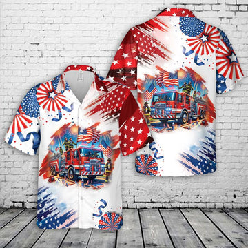 Maxcorners Fire Truck 4th Of July Hawaiian Shirt, Perfect Shirt for Firefighter LM1911