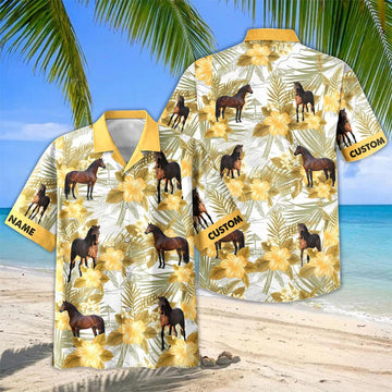 Joycorners Personalized Morgan Horse Yellow Hibiscus Hawaiian Shirt