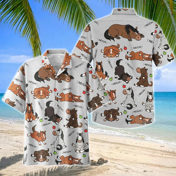 Joycorners Cute Cartoon Warmblood Horse Neigh Pattern Hawaiian Shirt