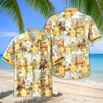Joycorners Personalized Palomino Horse Yellow Hibiscus Hawaiian Shirt