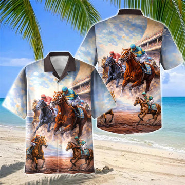 Joycorners Horse Racing Jockey Stadium Art Hawaiian Shirt