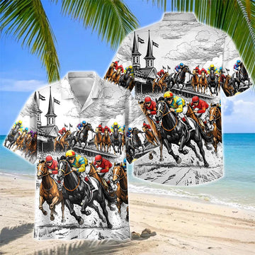 Joycorners Horse Racing Kentucky Derby Sketch Art Hawaiian Shirt