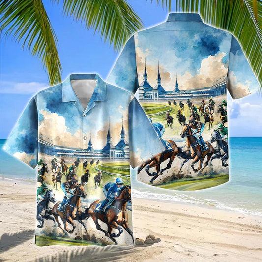 Joycorners Horse Racing Kentucky Derby Watercolor Hawaiian Shirt