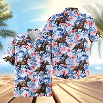 Joycorners Jockey Horse Racing Tropical Floral Patterns Hawaiian Shirt