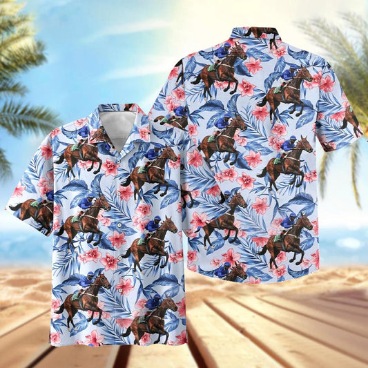 Joycorners Jockey Horse Racing Tropical Floral Patterns Hawaiian Shirt