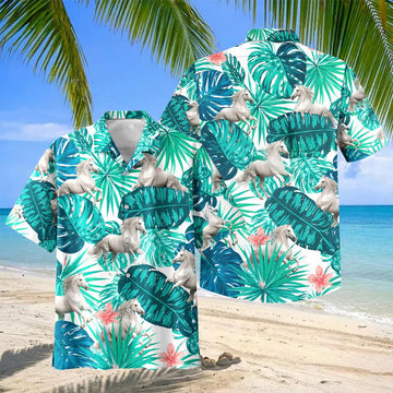 Joycorners Arabian Horse In Tropical Leaves Pattern Hawaiian Shirt