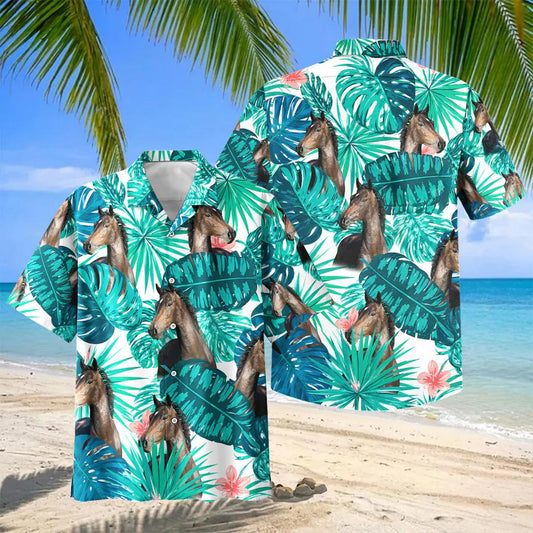 Joycorners Hackney Horse In Tropical Leaves Pattern Hawaiian Shirt