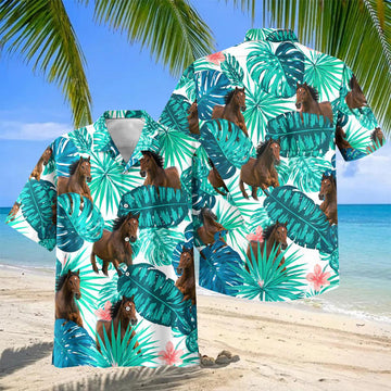 Joycorners Morgan Horse In Tropical Leaves Pattern Hawaiian Shirt