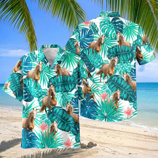 Joycorners Palomino Horse In Tropical Leaves Pattern Hawaiian Shirt