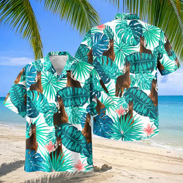 Joycorners Warmblood Horse In Tropical Leaves Pattern Hawaiian Shirt