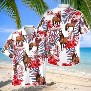 Joycorners American Quarter Horse Red Hibiscus Tropical Hawaiian Shirt
