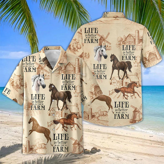 Joycorners Life on the Farm Horse Hawaiian Shirt