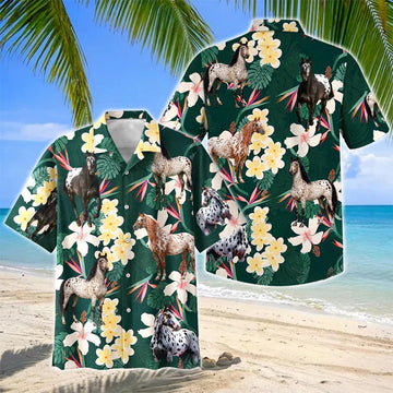 Joycorners Appaloosa Horse Tropical Floral Green Hawaiian Shirt