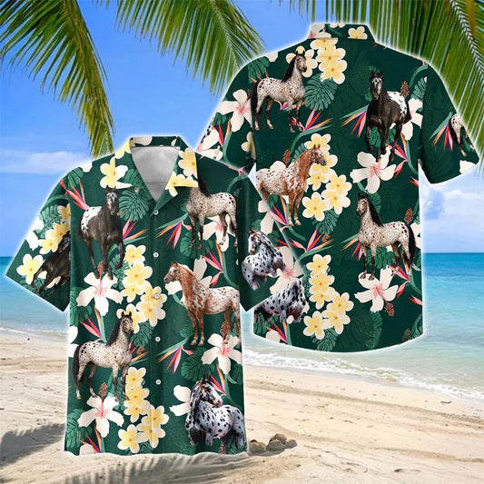 Joycorners Appaloosa Horse Tropical Floral Green Hawaiian Shirt