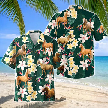 Joycorners Palomino Horse Tropical Floral Green Hawaiian Shirt