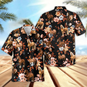 Joycorners Horse Lover Tropical Floral Dark Hawaiian Shirt