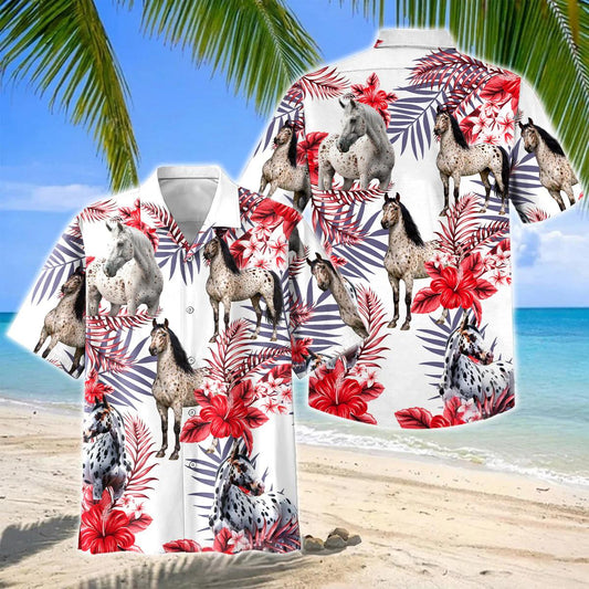 Joycorners Appaloosa Horse Red Hibiscus Tropical Hawaiian Shirt