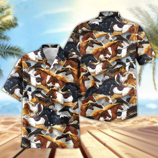 Joycorners Wild Horse Herd Running Pattern Hawaiian Shirt