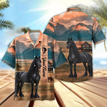 Joycorners Personalized Friesian Horse Farm Hawaiian Shirt