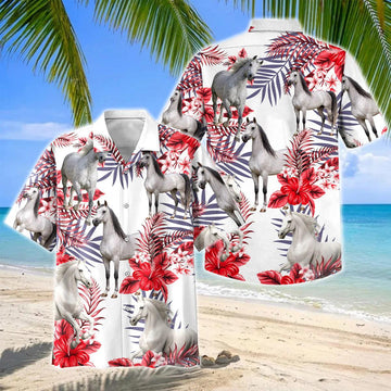 Joycorners Arabian Horse Red Hibiscus Tropical Hawaiian Shirt
