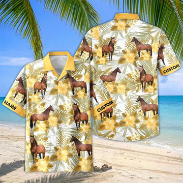 Joycorners Personalized American Quarter Horse Yellow Hibiscus Hawaiian Shirt