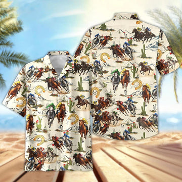 Joycorners Horse Racing Jockey Horseshoe Cactus Pattern Hawaiian Shirt
