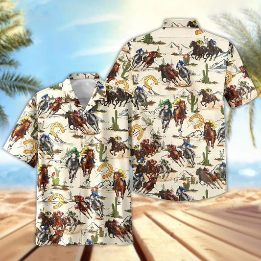 Joycorners Horse Racing Jockey Horseshoe Cactus Pattern Hawaiian Shirt