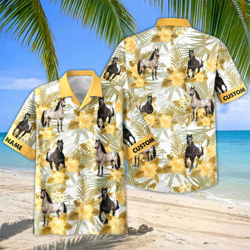 Joycorners Personalized Appaloosa Horse Yellow Hibiscus Hawaiian Shirt