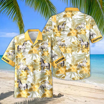 Joycorners Personalized Arabian Horse Yellow Hibiscus Hawaiian Shirt