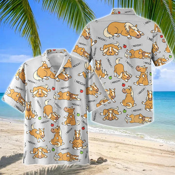 Joycorners Cute Cartoon Palomino Horse Neigh Pattern Hawaiian Shirt