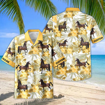 Joycorners Personalized Hackney Horse Yellow Hibiscus Hawaiian Shirt