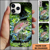 Joycorners Fishing Neon Green Honeycomb Water Splash Personalized Name Phone Case (10 Fish Species)