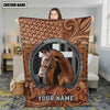Joycorners Horse Portrait with Horseshoe Frame Western Tooled Leather Pattern Personalized Name 3D Blanket (8 Breeds)