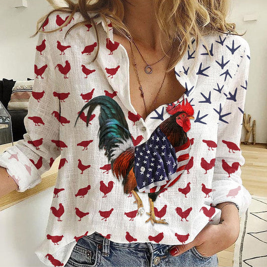 Joycorners Chicken American Flag Casual Shirt