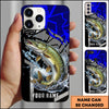 Joycorners Fishing Dynamic Blue Geometric Splash Art Personalized Name Phone Case (10 Fish Species)