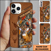 Joycorners Hunting Phone Case Majestic Whitetail Deer Leather Pocket Style Forest Camo Personalized Name Phone Case | Orange
