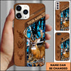 Joycorners Hunting Phone Case Majestic Whitetail Deer Leather Pocket Style Forest Camo Personalized Name Phone Case | Blue